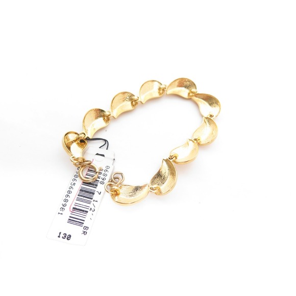 TRIFARI DESIGNER SIGNED GOLD PLATED PAISLEY LEAF WIDE LINKED BRACELET NEW W TAGS - Picture 4 of 6